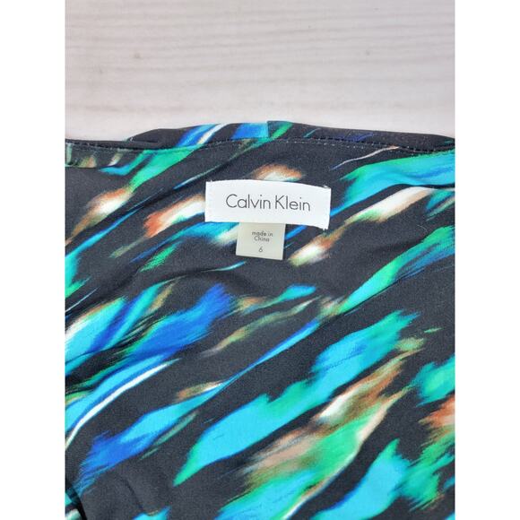 CALVIN KLEIN Womens Green/Blue/Black Wrap Style 3/4 Sleeve Dress Size 6 - Picture 6 of 10